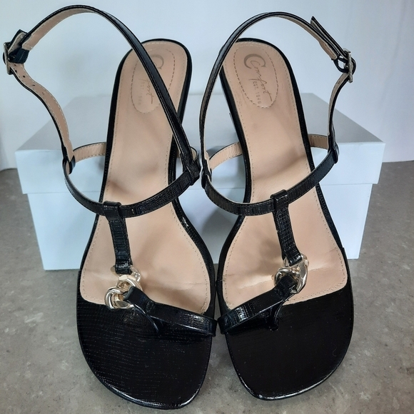 Cato C Comfort Slingback Sandals Black Gold Chain Accents Women's Size 10 - Picture 10 of 14